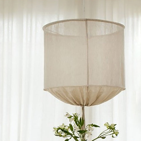 Modern Handcrafted Barrel Fabric Pendant Lamp - 1-Light Flaxen Hanging Ceiling Light with Pull String