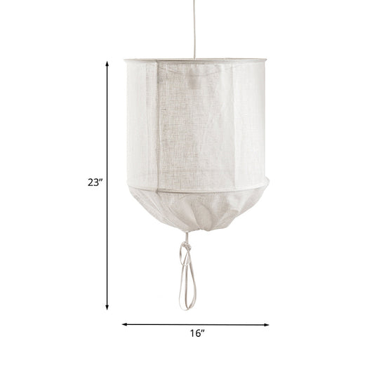 Modern Handcrafted Barrel Fabric Pendant Lamp - 1-Light Flaxen Hanging Ceiling Light with Pull String