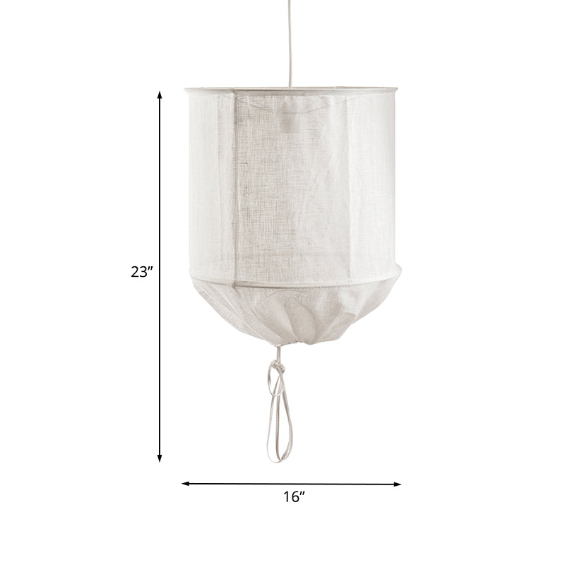 Handcrafted Barrel Flaxen Pendant Lamp - Modern 1-Light Ceiling Light With Pull String
