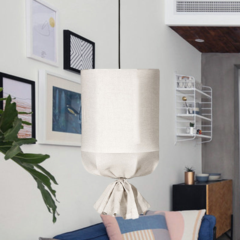 Cylindrical Minimalist Fabric Pendant Light - White/Flaxen Flaxen