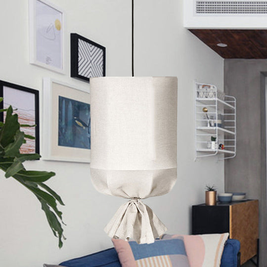 Cylindrical Minimalist Fabric Pendant Light - White/Flaxen Flaxen