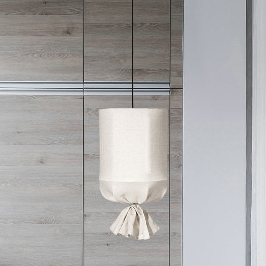 Cylindrical Minimalist Fabric Pendant Light - White/Flaxen