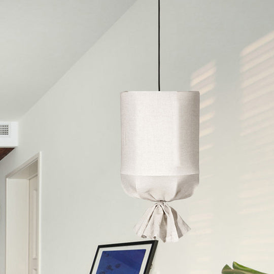 Cylindrical Minimalist Fabric Pendant Light - White/Flaxen