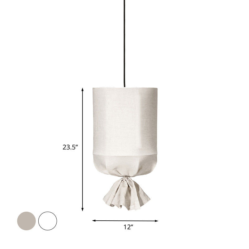 Cylindrical Minimalist Fabric Pendant Light - White/Flaxen