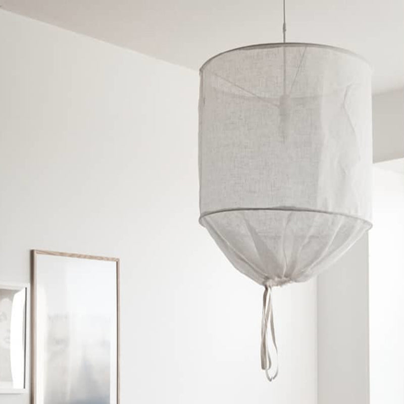 Cylindrical Minimalist Fabric Pendant Light - White/Flaxen White