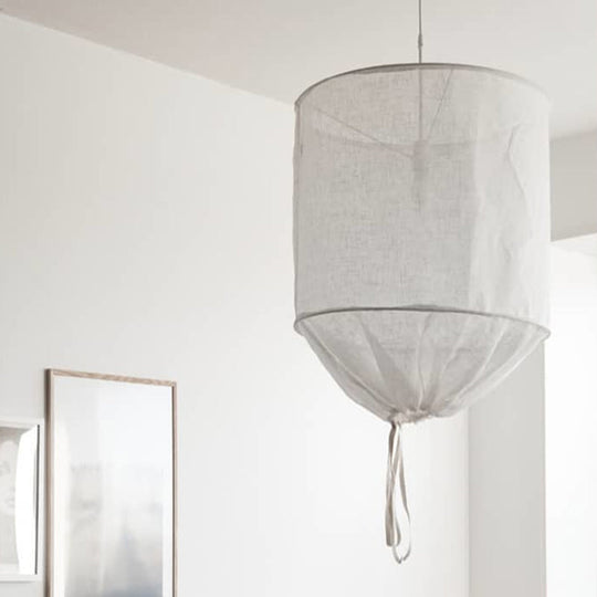 Cylindrical Minimalist Fabric Pendant Light - White/Flaxen White