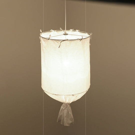Minimalist Fabric Cylindrical Pendant Light - 1-Light White/Flaxen Ceiling Lamp