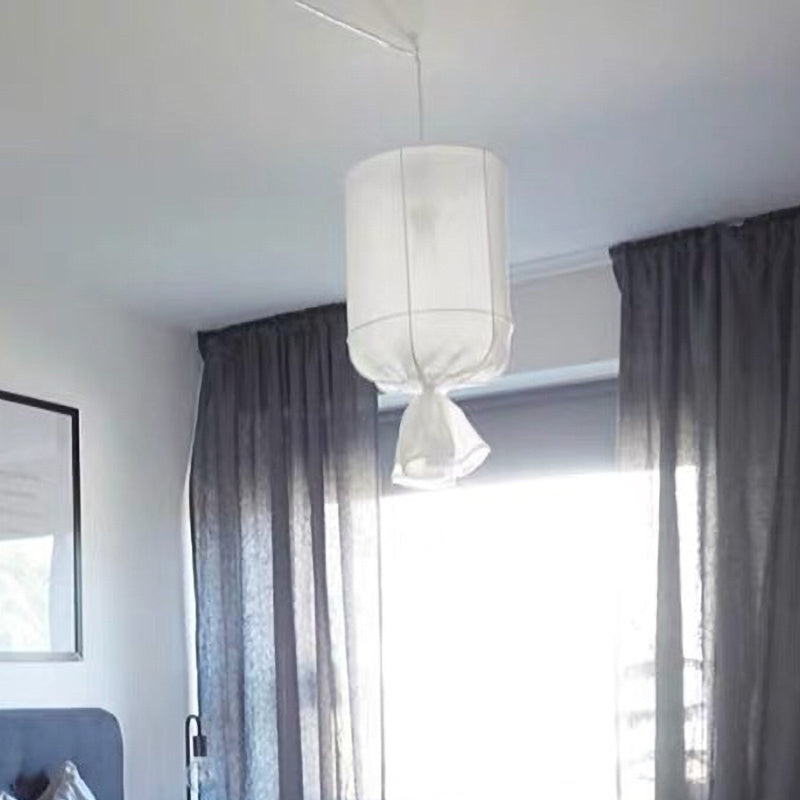 Minimalist Fabric Cylindrical Pendant Light - 1-Light White/Flaxen Ceiling Lamp