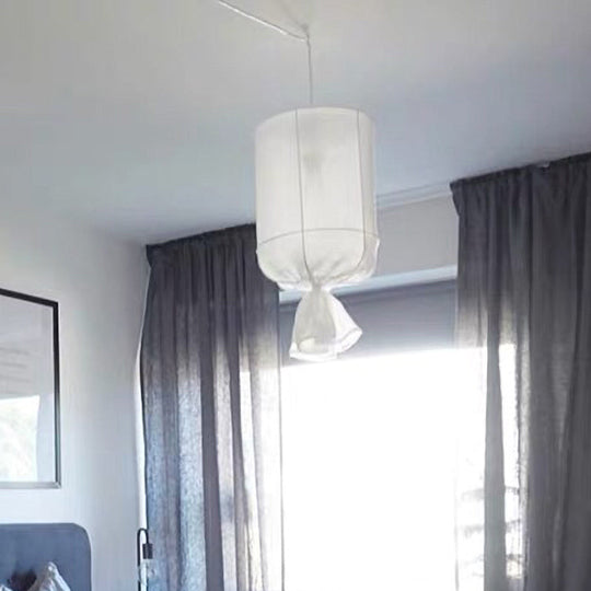 Minimalist Fabric Cylindrical Pendant Light - 1-Light White/Flaxen Ceiling Lamp