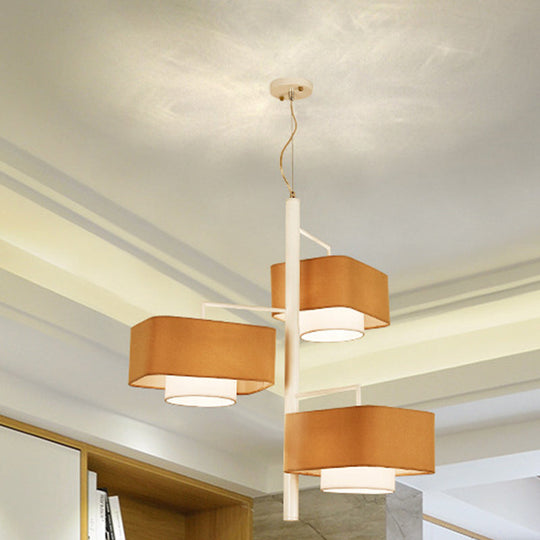 Lustre contemporain à 3 niveaux et double abat-jour - Luminaire suspendu marron à 3 lumières pour salle à manger