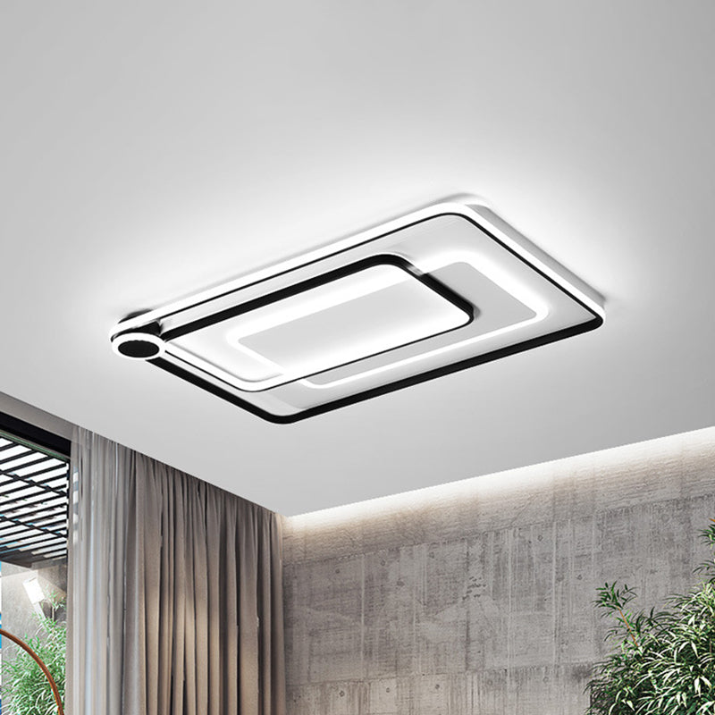Modern Rectangular Flush Mount LED Ceiling Light in Black with Warm/White Lighting