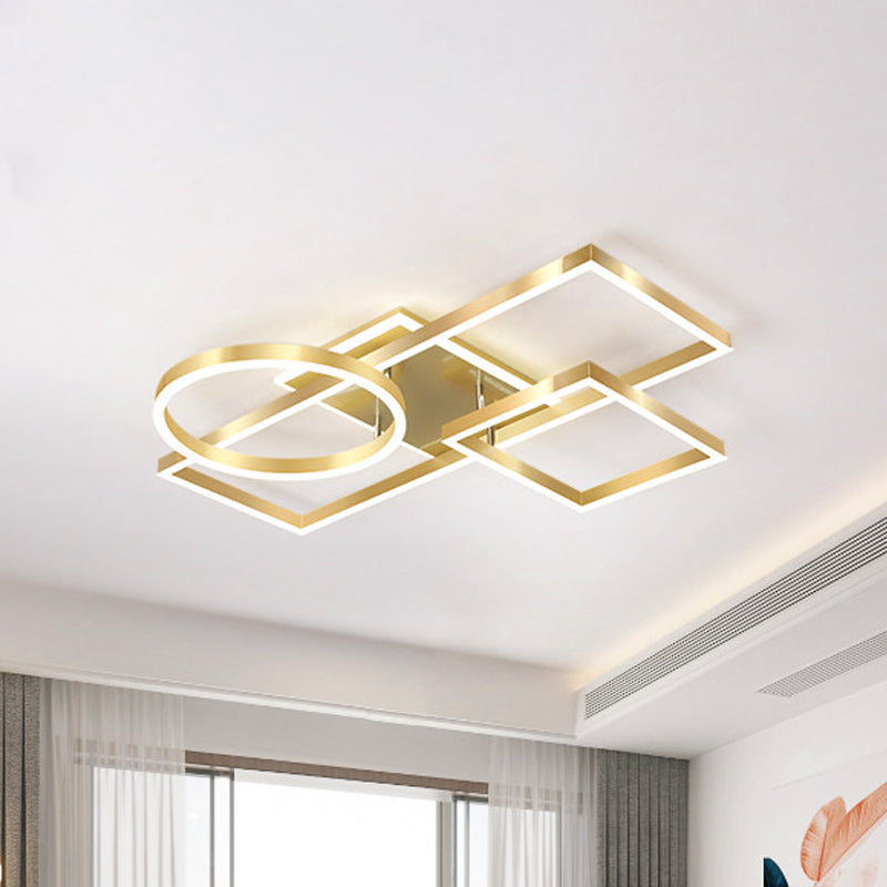 Geometric LED Ceiling Lamp in Golden/Coffee - Warm/White Light, 20.5"/34" L