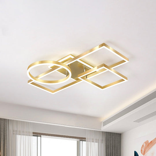 Geometric LED Ceiling Lamp in Golden/Coffee - Warm/White Light, 20.5"/34" L