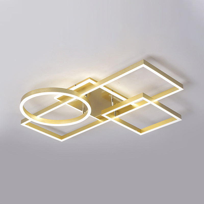 Geometric LED Ceiling Lamp in Golden/Coffee - Warm/White Light, 20.5"/34" L