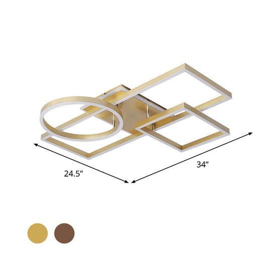 Geometric LED Ceiling Lamp in Golden/Coffee - Warm/White Light, 20.5"/34" L