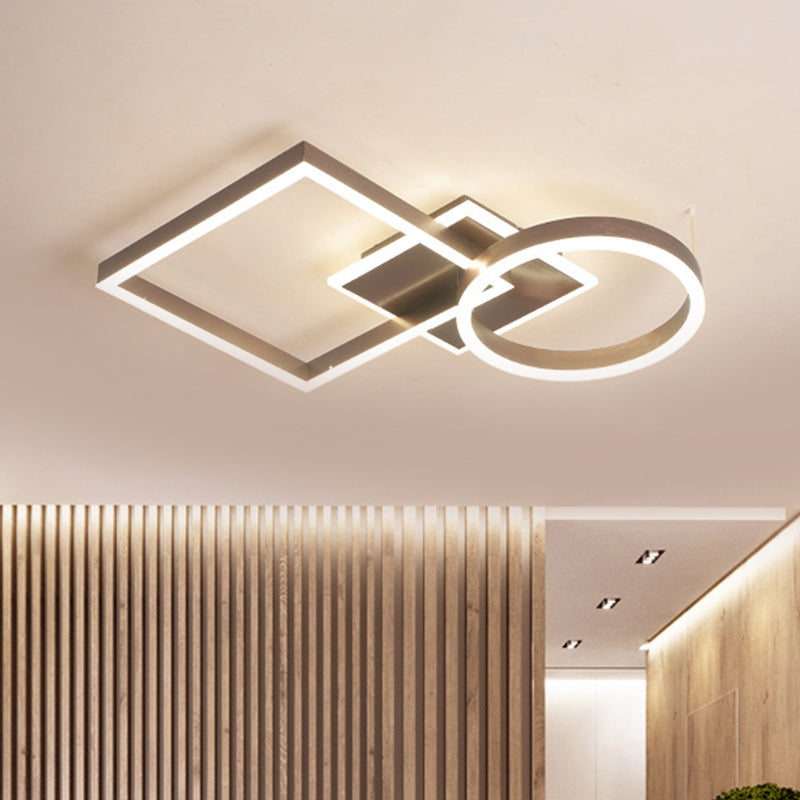 Geometric LED Ceiling Lamp in Golden/Coffee - Warm/White Light, 20.5"/34" L