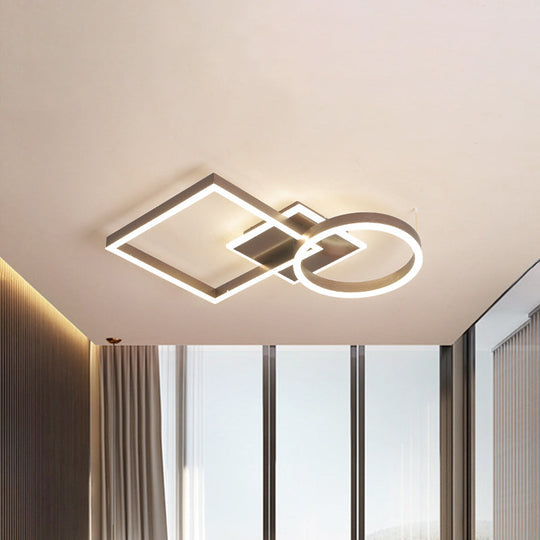 Geometric LED Ceiling Lamp in Golden/Coffee - Warm/White Light, 20.5"/34" L
