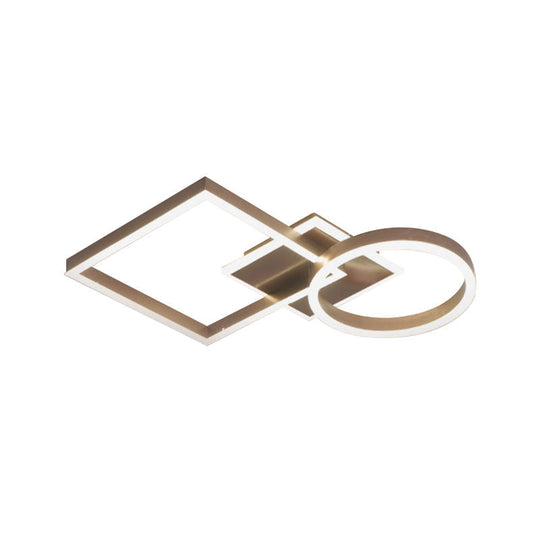 Geometric Led Ceiling Lamp In Golden/Coffee - Warm/White Light 20.5/34 L