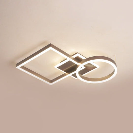 Geometric LED Ceiling Lamp in Golden/Coffee - Warm/White Light, 20.5"/34" L
