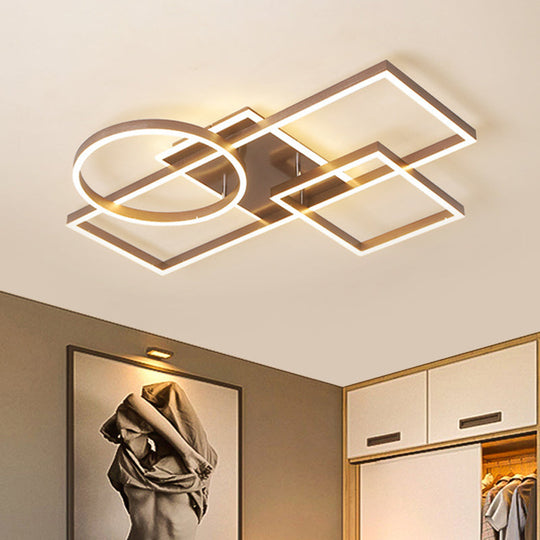Geometric LED Ceiling Lamp in Golden/Coffee - Warm/White Light, 20.5"/34" L