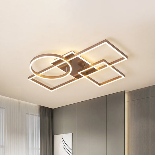 Geometric LED Ceiling Lamp in Golden/Coffee - Warm/White Light, 20.5"/34" L