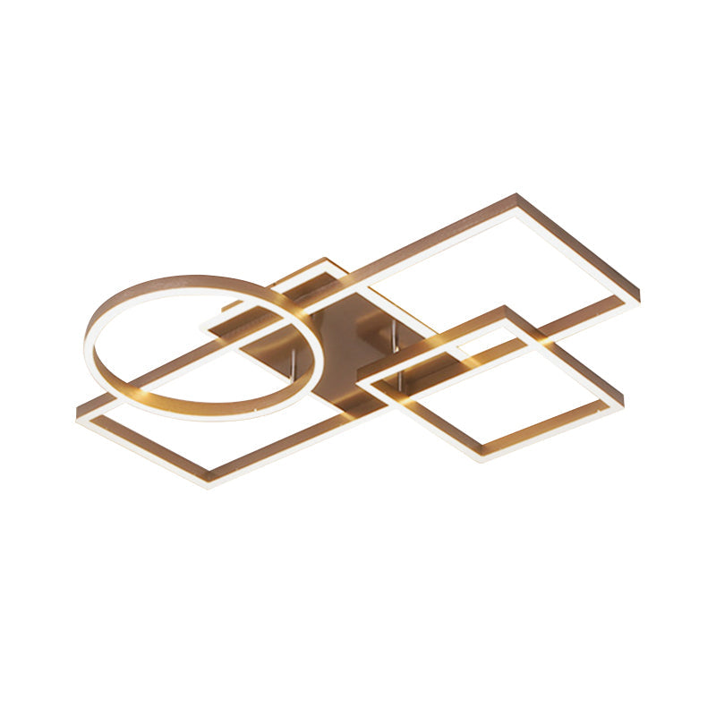 Geometric Led Ceiling Lamp In Golden/Coffee - Warm/White Light 20.5/34 L
