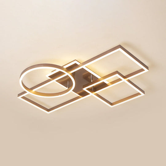 Geometric LED Ceiling Lamp in Golden/Coffee - Warm/White Light, 20.5"/34" L