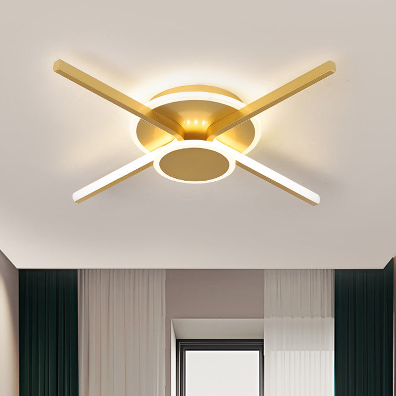 Minimalist Ray Flushmount Metallic LED Ceiling Lamp for Hotels - Warm/White Light, 19.5"/24.5" Wide