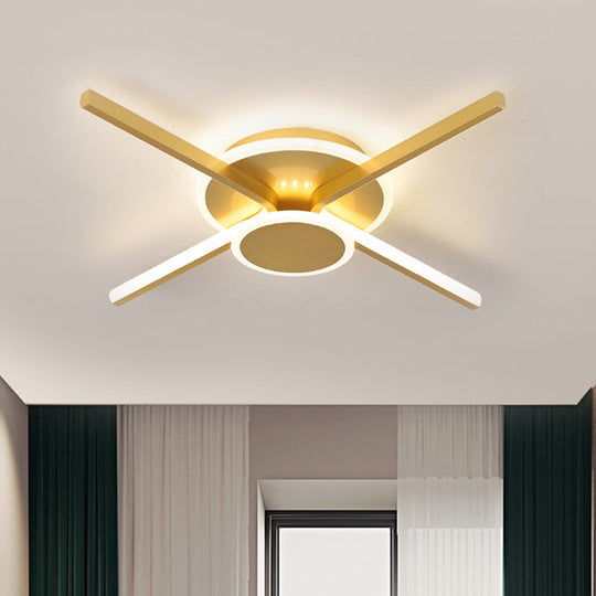Minimalist Ray Flushmount Metallic LED Ceiling Lamp for Hotels - Warm/White Light, 19.5"/24.5" Wide