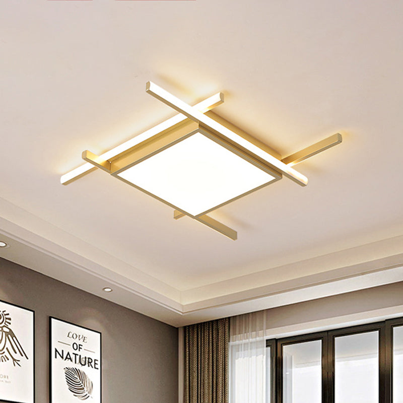 Modern Gold Finish LED Aluminum Square Flush-Mount Light Fixture - 18"/23" Wide - Warm/White Light