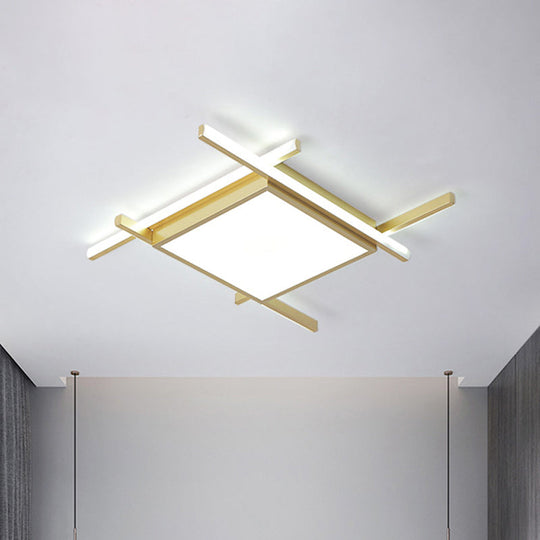Modern Gold Finish LED Aluminum Square Flush-Mount Light Fixture - 18"/23" Wide - Warm/White Light