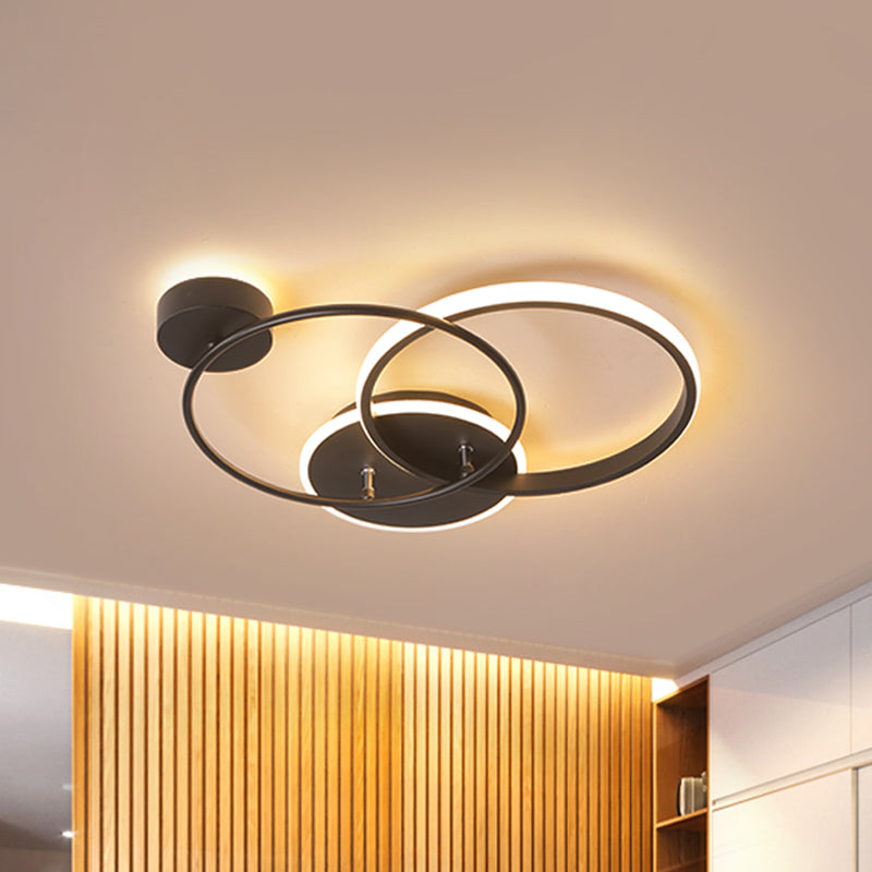 Modern Black LED Ceiling Lamp - Metal Crossed, Circular Design with Warm/White Light, 16.5"/20.5" Length