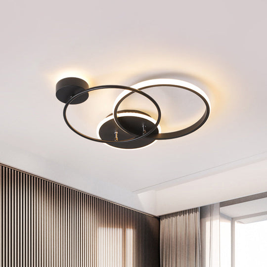 Modern Black LED Ceiling Lamp - Metal Crossed, Circular Design with Warm/White Light, 16.5"/20.5" Length