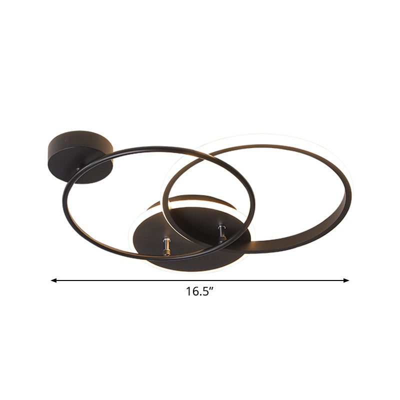 Modern Black LED Ceiling Lamp - Metal Crossed, Circular Design with Warm/White Light, 16.5"/20.5" Length