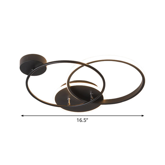 Modern Black LED Ceiling Lamp - Metal Crossed, Circular Design with Warm/White Light, 16.5"/20.5" Length
