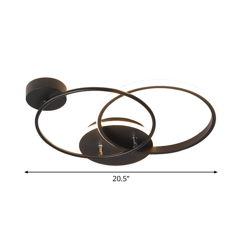 Modern Black LED Ceiling Lamp - Metal Crossed, Circular Design with Warm/White Light, 16.5"/20.5" Length