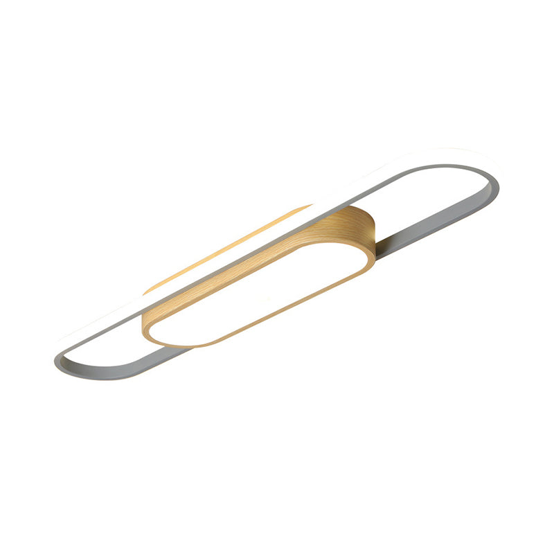 Modern Dual Ellipse Wood LED Flushmount Ceiling Lamp - 16"/23.5"/31.5" White with Warm/White Light