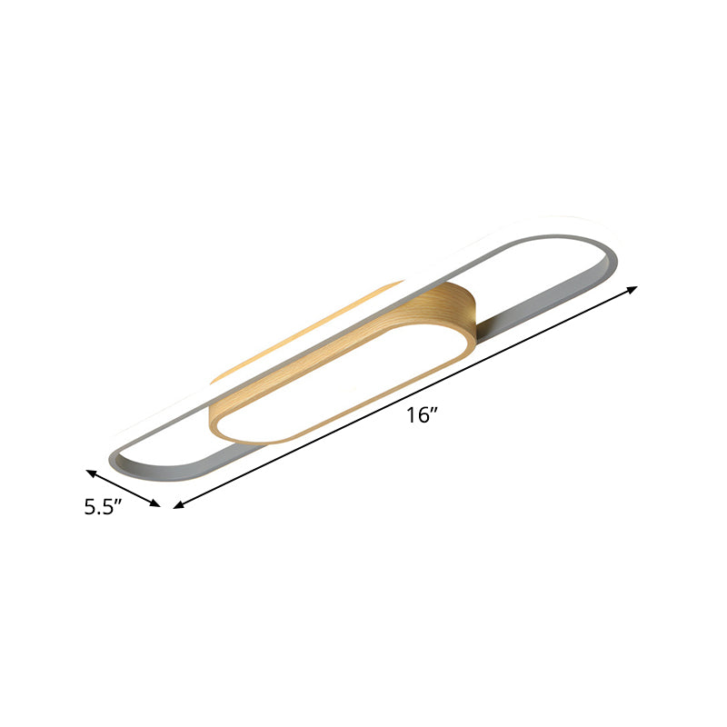 Modern Dual Ellipse Wood LED Flushmount Ceiling Lamp - 16"/23.5"/31.5" White with Warm/White Light