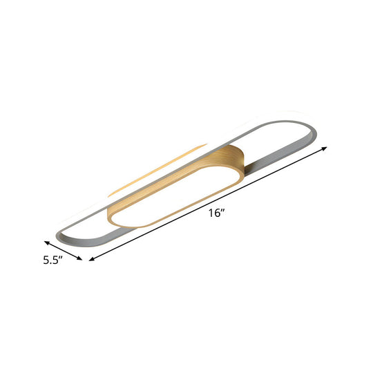 Modern Dual Ellipse Wood Led Flushmount Ceiling Lamp - 16/23.5/31.5 White With Warm/White Light