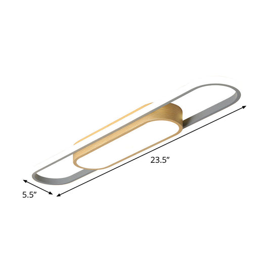 Modern Dual Ellipse Wood Led Flushmount Ceiling Lamp - 16/23.5/31.5 White With Warm/White Light