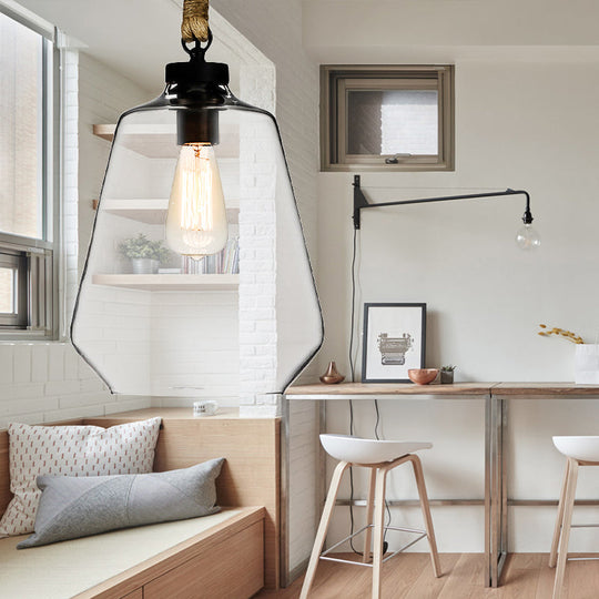 Suspension de cuisine industrielle réglable avec suspension en verre transparent et corde