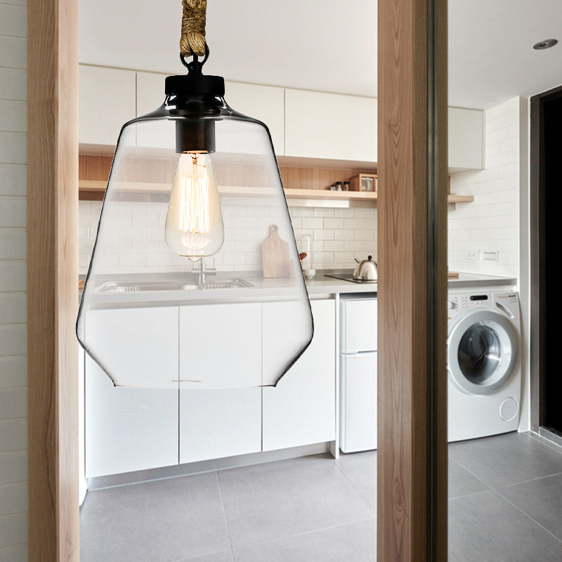 Suspension de cuisine industrielle réglable avec suspension en verre transparent et corde