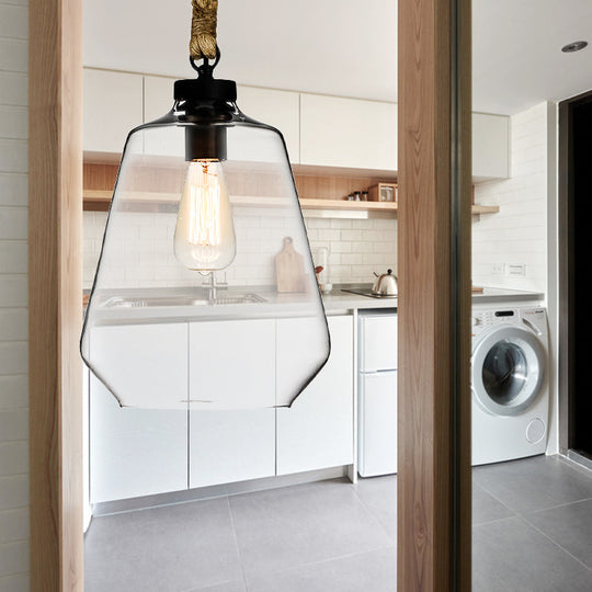 Suspension de cuisine industrielle réglable avec suspension en verre transparent et corde