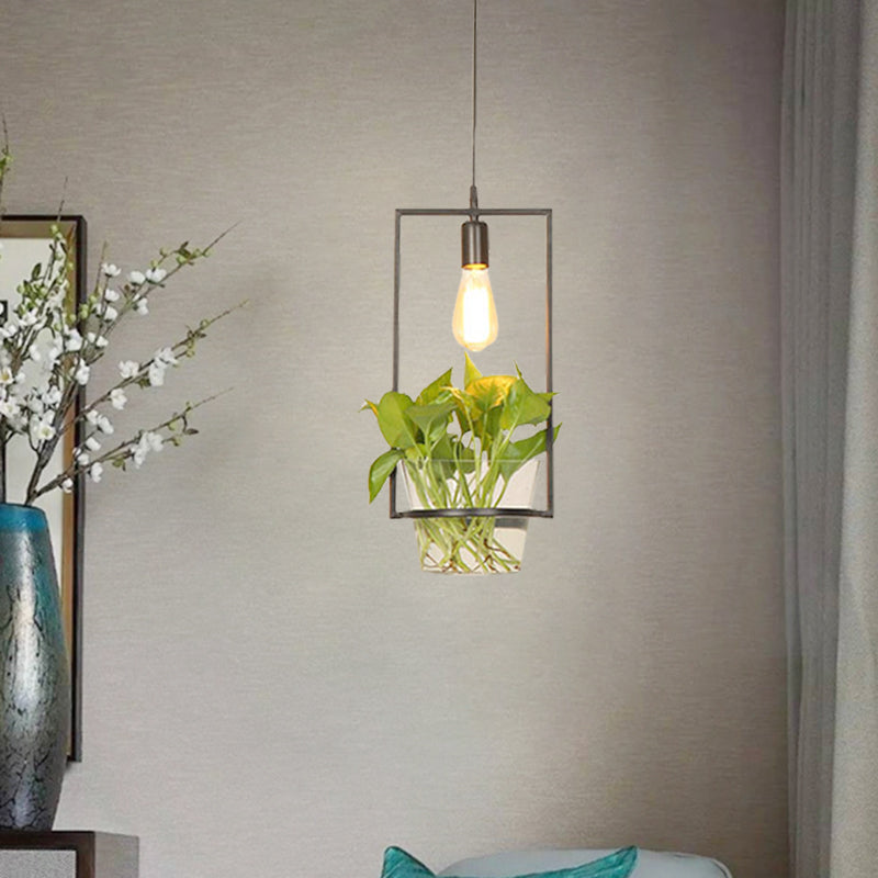 Suspension rétro noire à 1 tête avec design carré/rond/gourde en fer pour la décoration du restaurant