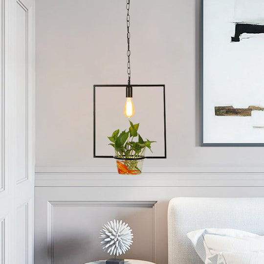 Suspension rétro noire à 1 tête avec design carré/rond/gourde en fer pour la décoration du restaurant