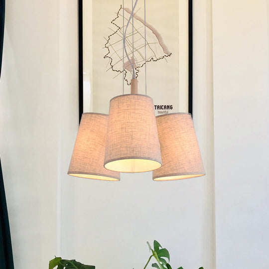 Nordic Flaxen Barrel Pendant Light with Fabric Shade - 3-Light Cluster, Perfect for Dining Room