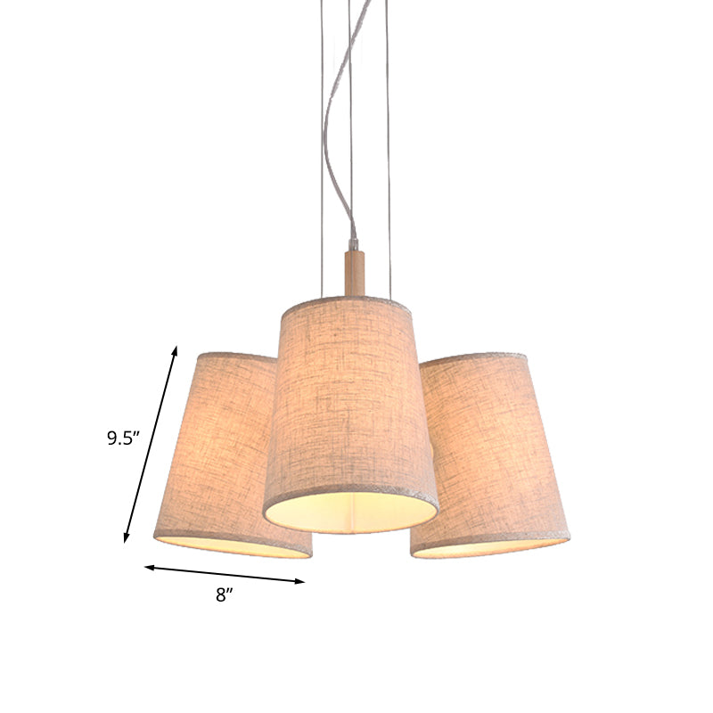 Nordic Flaxen Barrel Pendant Light with Fabric Shade - 3-Light Cluster, Perfect for Dining Room