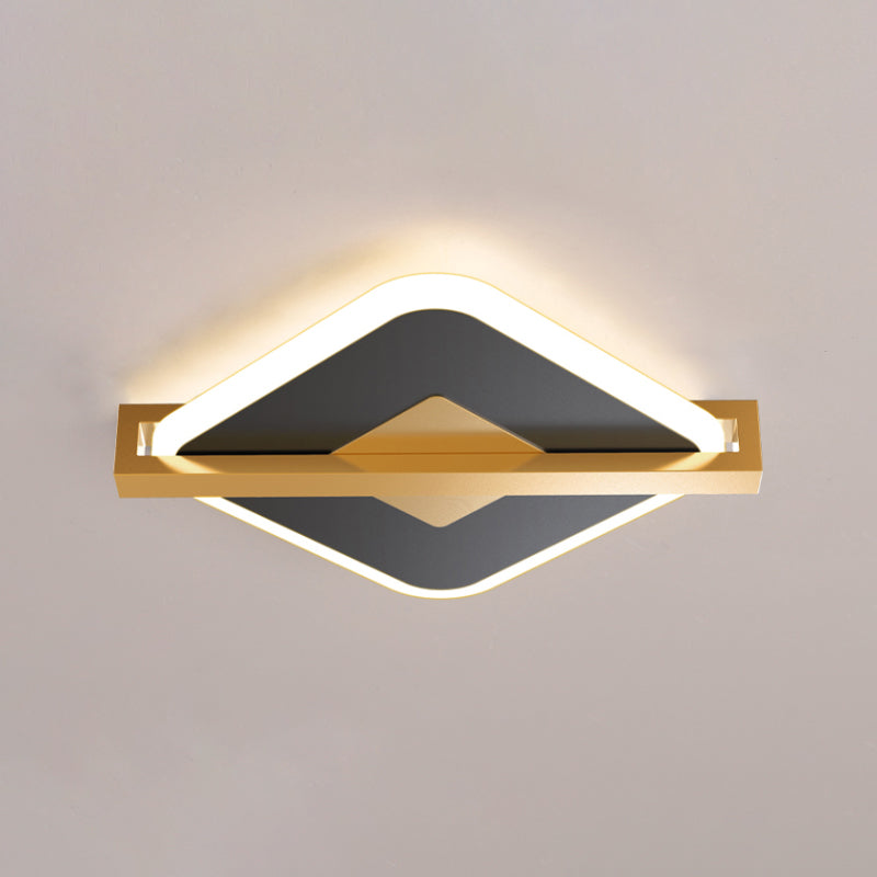 Vintage Acrylic LED Ceiling Mount Light - Black/White-Gold Rhombus Design with Frame Guard