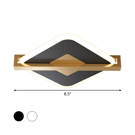 Vintage Acrylic Led Ceiling Mount Light - Black/White-Gold Rhombus Design With Frame Guard