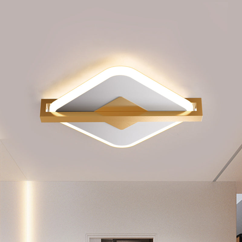 Vintage Acrylic LED Ceiling Mount Light - Black/White-Gold Rhombus Design with Frame Guard